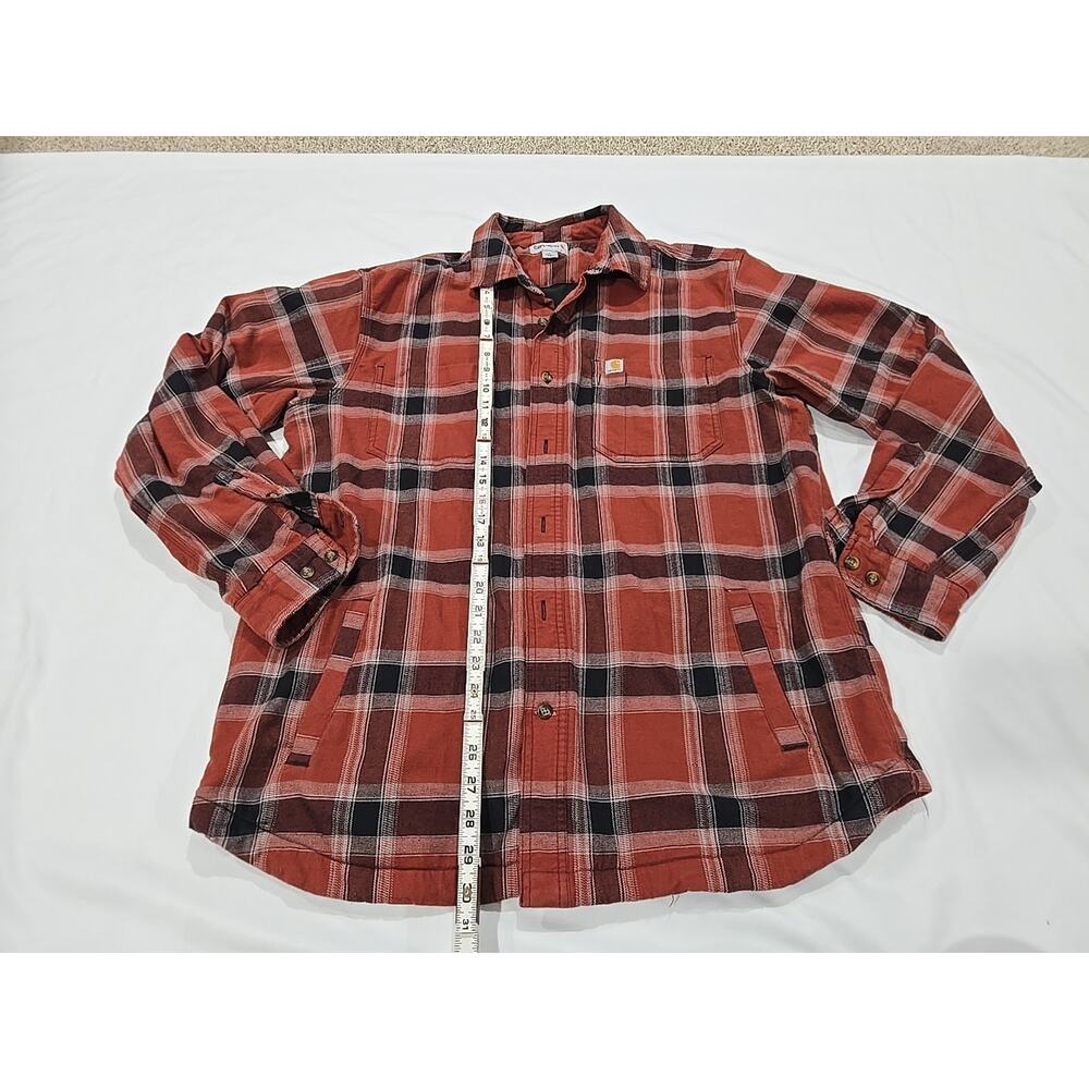 Carhartt Rugged Flex Fleece Lined Flannel Shirt Jacket Mens L Shacket Red Plaid
